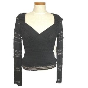La Peche Babydoll Whimsigoth Long Sleeve Lace Top Women XL Black Sweetheart NWT